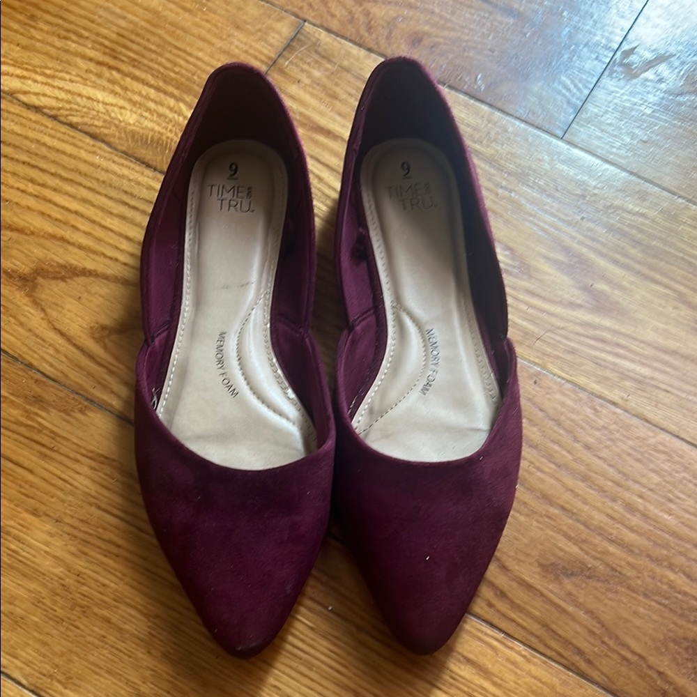 Time and Tru Red Flats with Pointed Toe